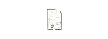 A floor plan of a house with a living room, dining room, kitchen, and bedroom.