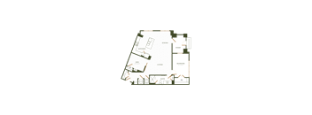 A floor plan of a house with a kitchen, dining room, and living room.