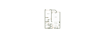 A floor plan of a house with a kitchen, living room, dining room, and two bedrooms.