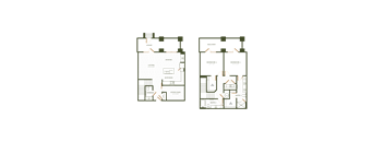A floor plan of a house with two bedrooms and a bathroom.
