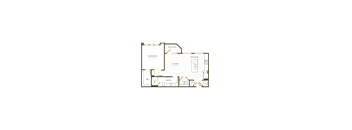 A floor plan of a house with a living room, dining room, kitchen, and bathroom.