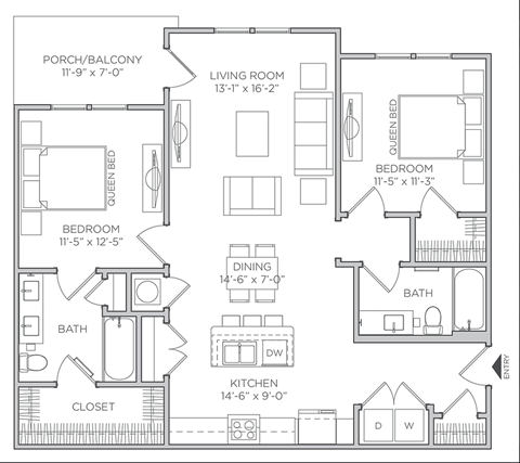 Linden 2 bed 2 bath Floor Plan at Waterleaf at Neely Ferry Apartments, South Carolina 29680