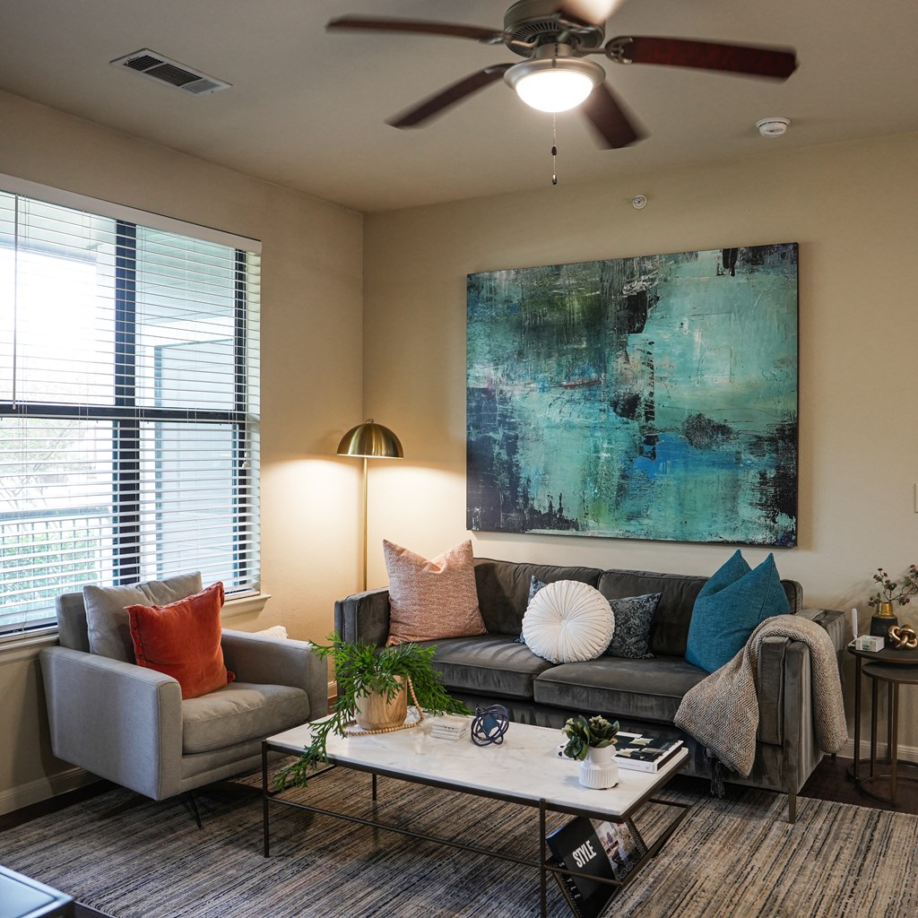 Living Room With Ceiling Fan at Platinum Castle Hills, Lewisville, 75056