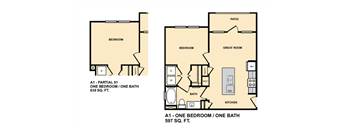 A1 1Bedroom Floor Plan at Edge and Stone, San Antonio, TX