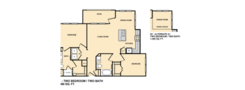 B1 2Bedroom Floor Plan  at Edge and Stone, San Antonio, TX