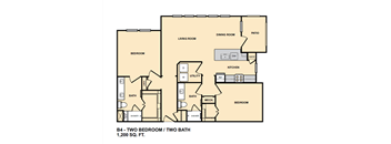 B4 2 Bedroom Floor Plan  at Edge and Stone, San Antonio, Texas