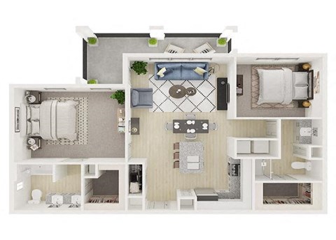 2 bed 2 bath floor plan at Legacy at Cibolo, Boerne, TX, 78006