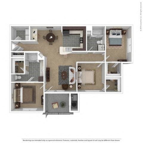C1 Floor Plan at Spring Creek Apartments, Crestview, FL 32536