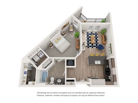 A1B_1b1b_714sqft_3D Floor Plan at Hudson at Renaissance Apartments, North Carolina 28405