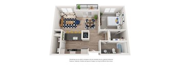 A1D_1b1b_747sqft_3D Floor Plan at Hudson at Renaissance Apartments, Wilmington, North Carolina