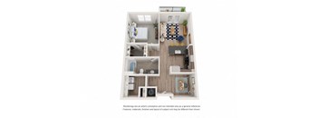 A1E_1b1b_778sqft_3D Floor Plan at Hudson at Renaissance Apartments, Wilmington, NC 28405