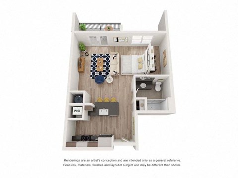 S1A 0b1b 633sqft Floor Plan at Hudson at Renaissance Apartments, Wilmington 28405