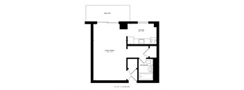 a floor plan of a house with a bedroom and a living room