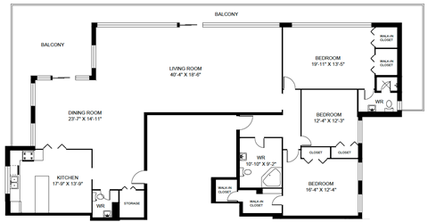 A black and white image of a floor plan for a home.