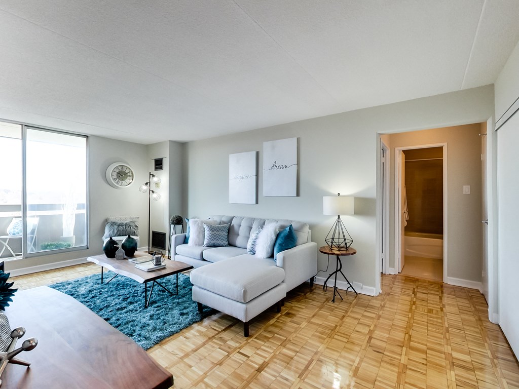 a living room with a couch and a coffee table