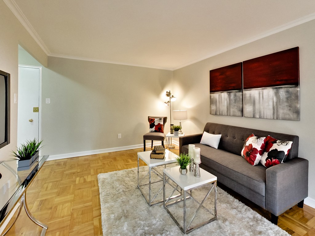 a living room with a couch and a coffee table