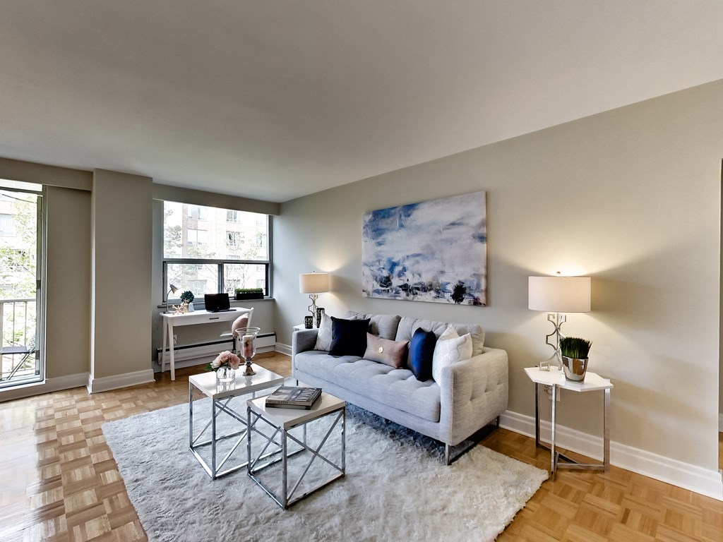 a living room with a couch and a coffee table