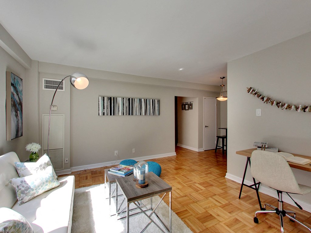 a living room with a couch and a table