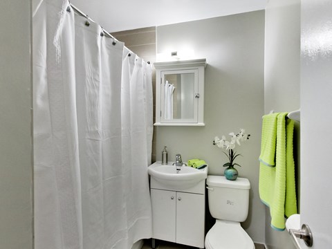 a small bathroom with a shower and a sink and a toilet