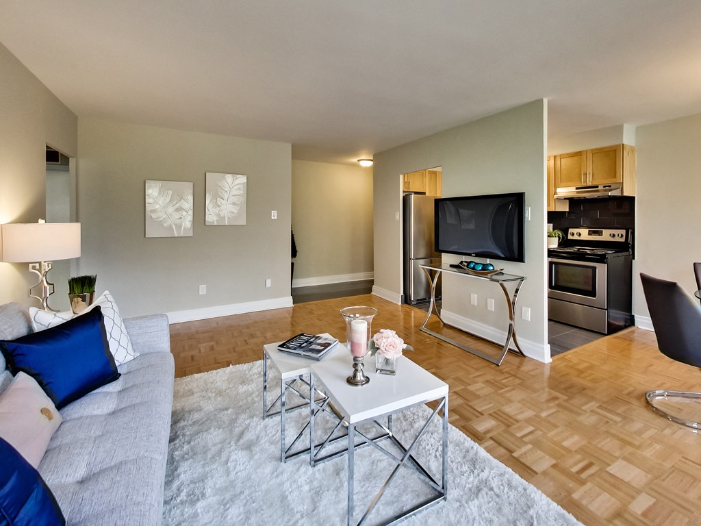 a living room with a couch and a coffee table