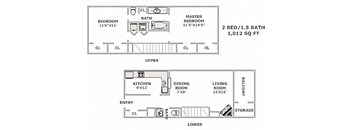 a floor plan of a house with bedrooms and baths and a living room