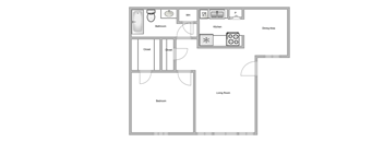a floor plan of a house with a bedroom and a living room