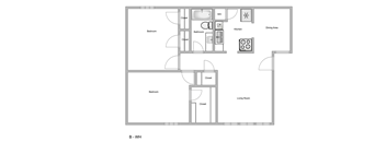 a floor plan of a house with a bedroom and a living room