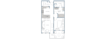 a floor plan of a small apartment with a bedroom and a bathroom