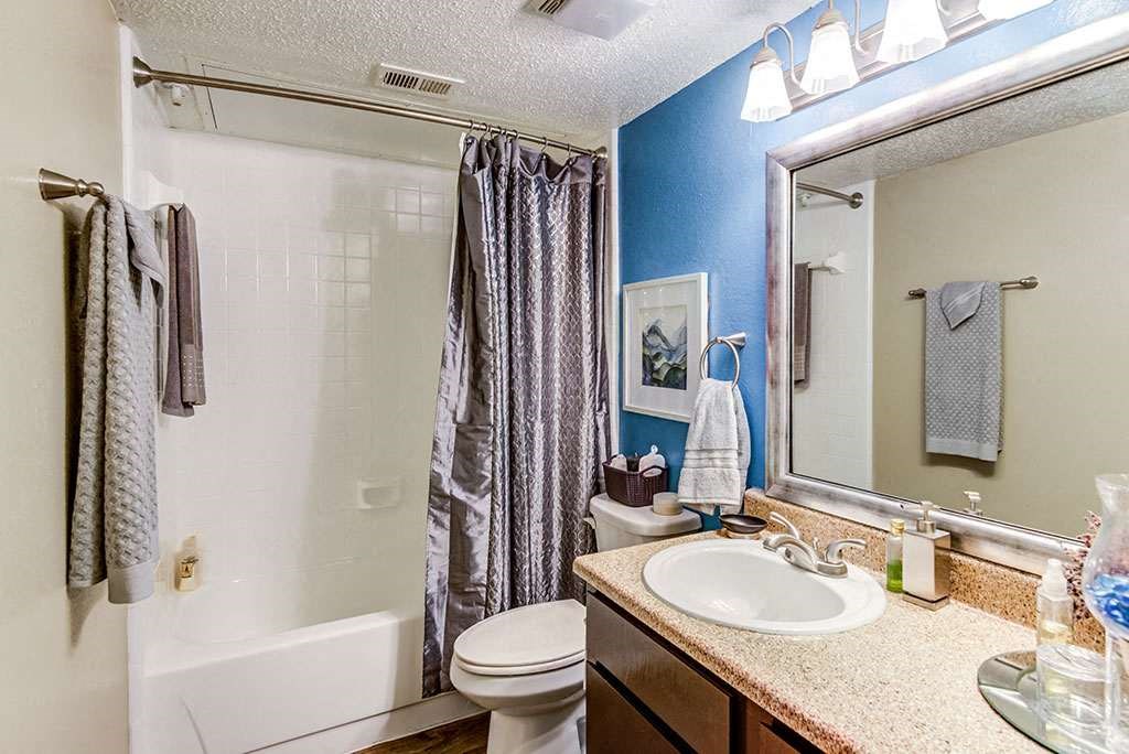 a bathroom with a sink toilet and a shower
