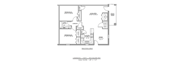 a floor plan of a bedroom floor plan with a bathroom and a living room
