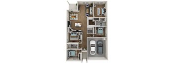 a 3d rendering of a floor plan with cars in it