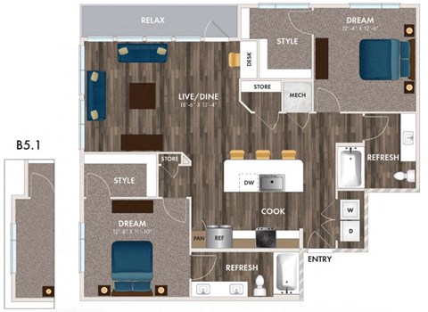 a floor plan with a bedroom and a living room
