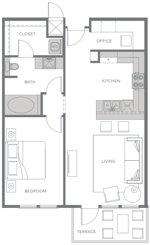 a floor plan of a small apartment with a bathroom and a living room