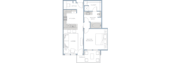 a floor plan of a small apartment with a bathroom and a bedroom