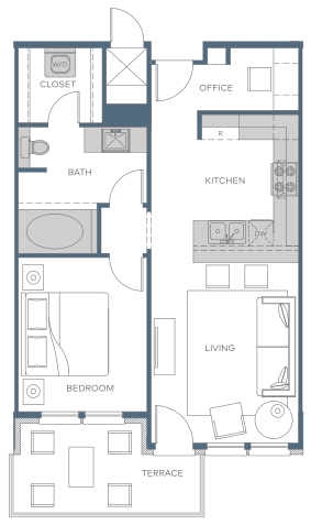 a floor plan of a house with a courtyard and a swimming pool