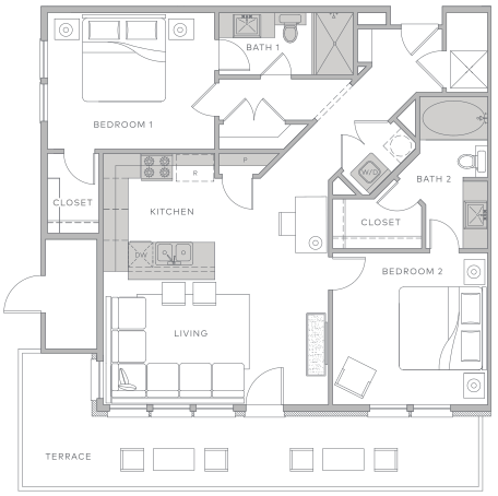 a floor plan of a house with a pool