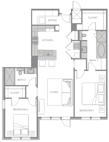 the floor plan of a small house with a courtyard