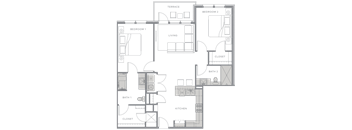 a floor plan of a house with a bedroom and a living room