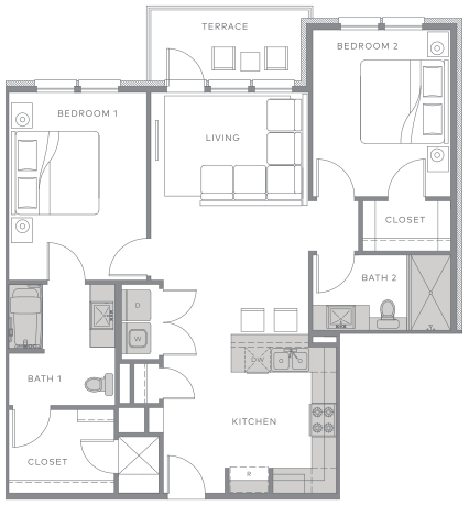 a floor plan of a house with a bedroom and a living room
