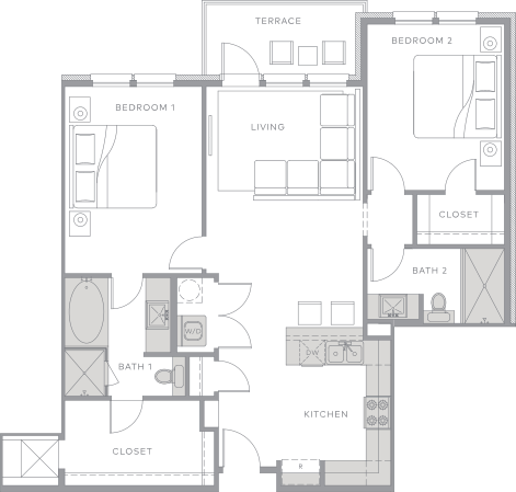 a floor plan of a bedroom apartment