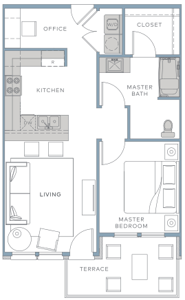 a floor plan of a small apartment with a bedroom and a living room