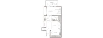 a floor plan of a small apartment with a bathroom and a bedroom