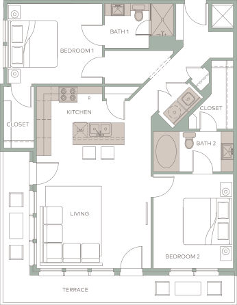 a floor plan of a house with bedrooms and a living room