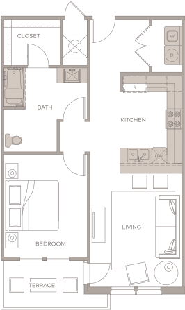 a floor plan of a house with a bedroom and a living room