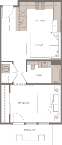a floor plan of a house with a bedroom and a living room