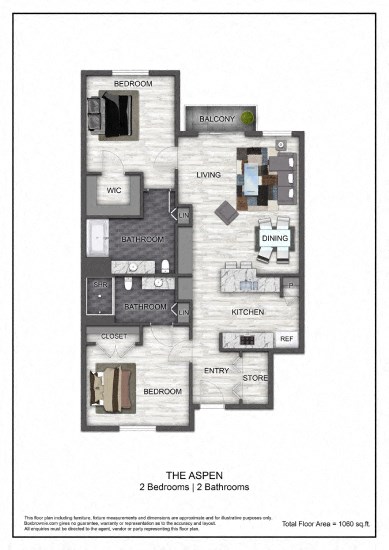 the agent floor plan  2 bedroom with 2 baths