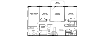 a floor plan of a house with three bedrooms and a living room and a kitchen