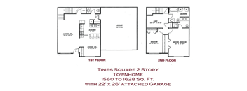 a floor plan of a townhouse with two floors and a garage