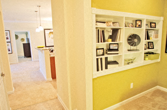 Living Area with Built-in Bookshelf