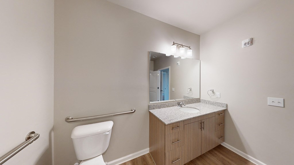 a bathroom with a toilet and a sink and a mirror